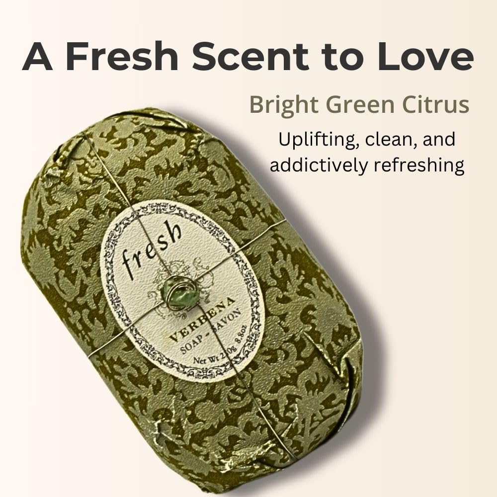Fresh Verbena soap with wire accent adds artisanal charm.