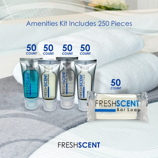 Freshscent conditioner tubes shown for quick, hygienic replenishment in hospitality settings.
