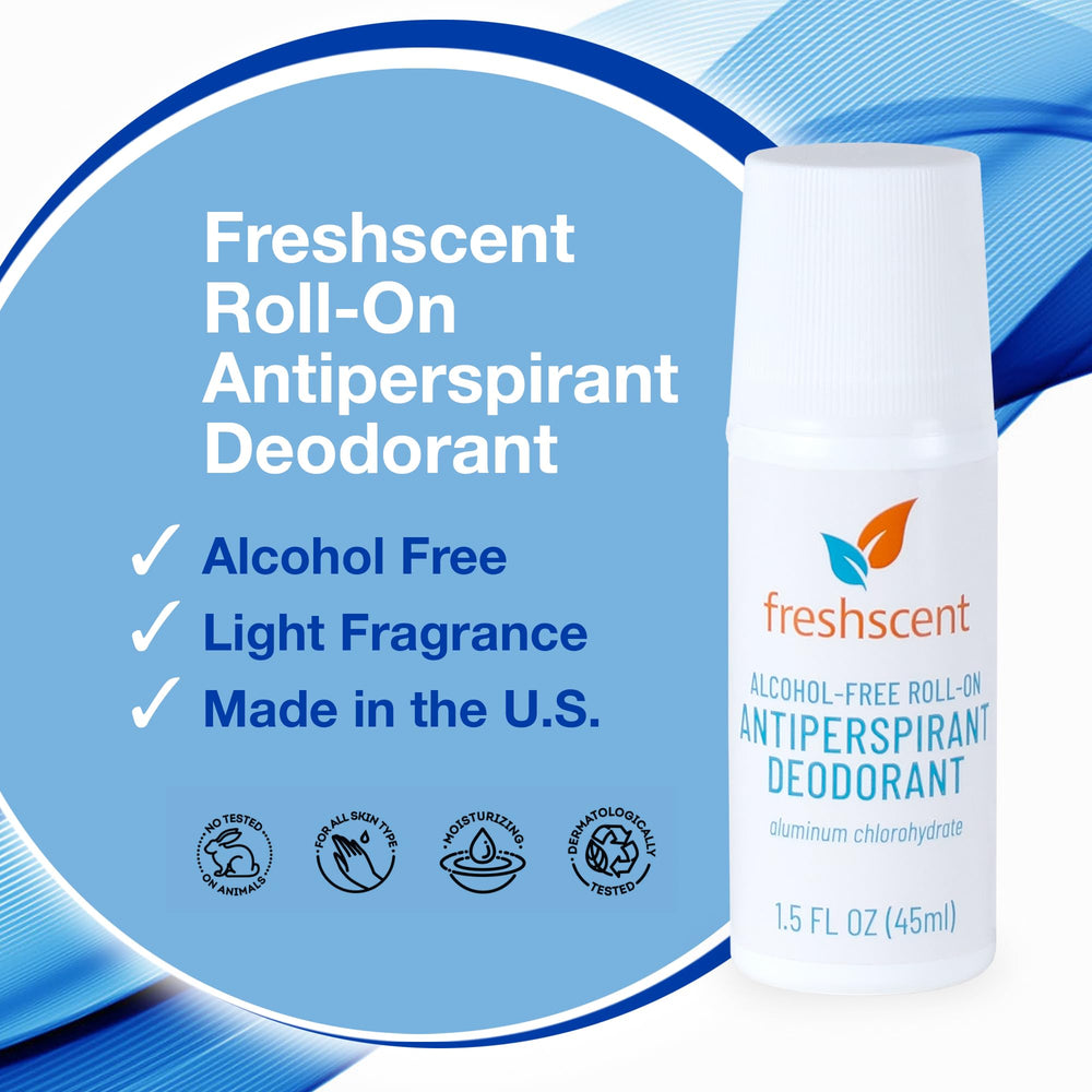 Freshscent roll-on deodorant in use with a smooth glide.