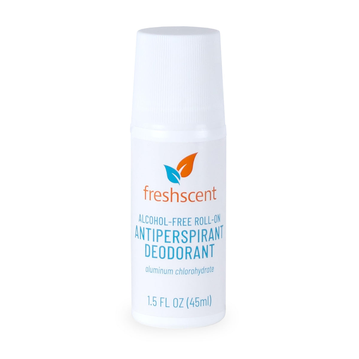Freshscent roll-on deodorant bottle with alcohol-free formula for daily protection.