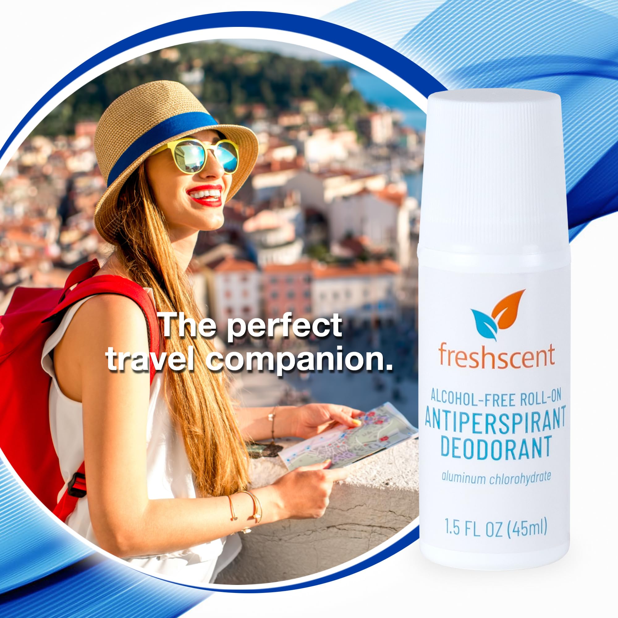Freshscent roll-on deodorant in a gym bag for post-workout refresh.
