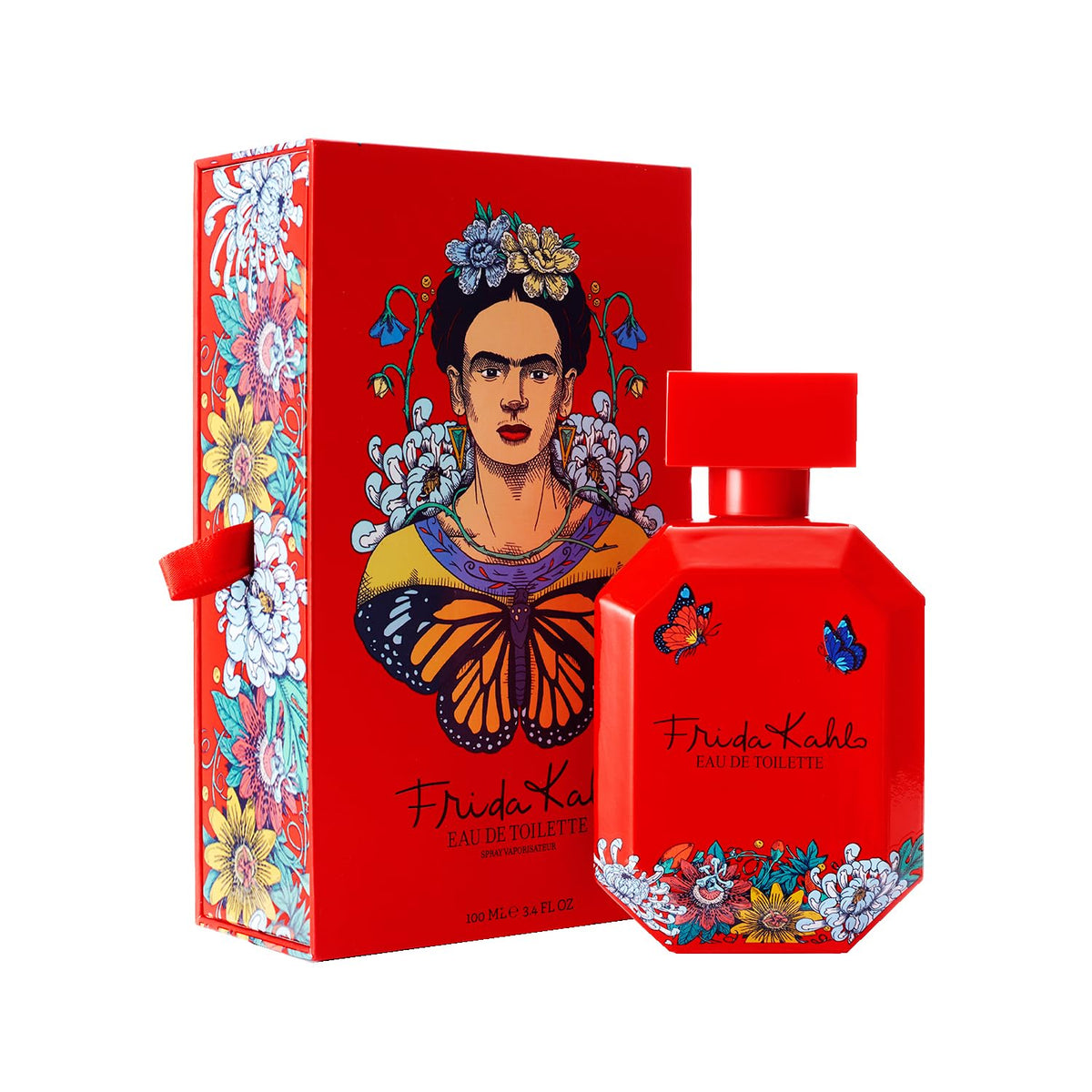 Frida Kahlo red lacquered bottle with floral accents, perfect for gifting or daily wear.