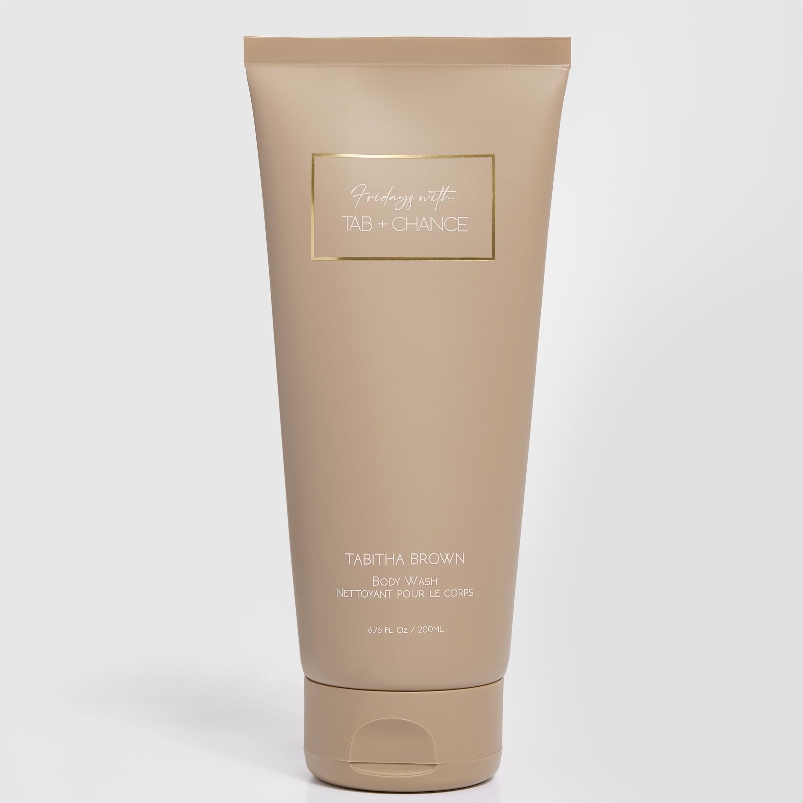 Close-up of FRIDAYS Her Business Body Wash bottle highlighting the hydrating formula.