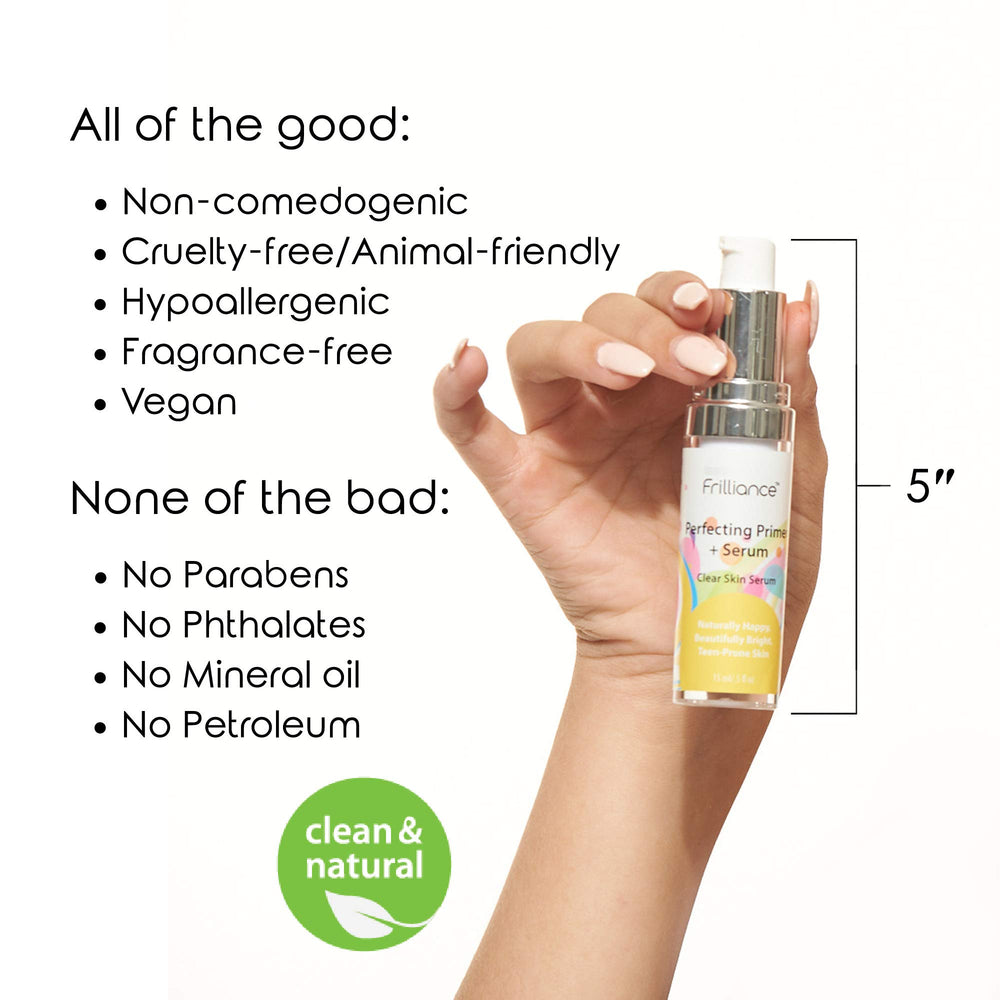 Frilliance primer-serum texture close-up highlighting mandelic acid and niacinamide