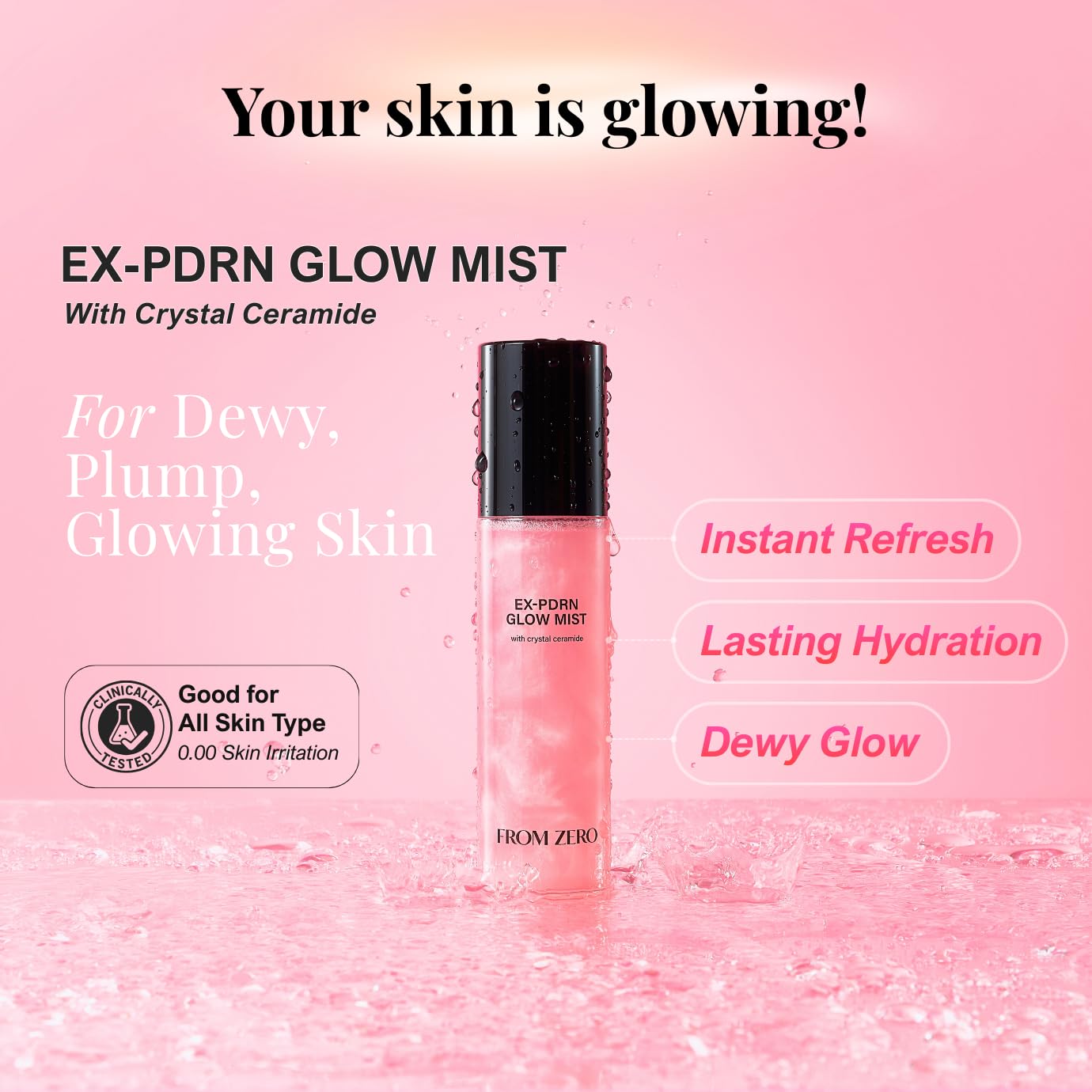 FROM ZERO EX-PDRN Glow Mist spray action showing ultra-fine mist