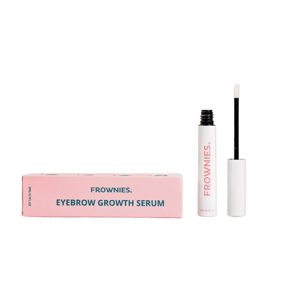 Frownies Brow Serum application at the brow base for targeted growth support.