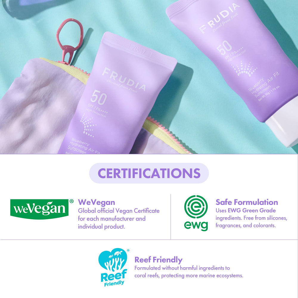FRUDIA sunscreen delivers a 63% moisturizing essence for dewy skin.