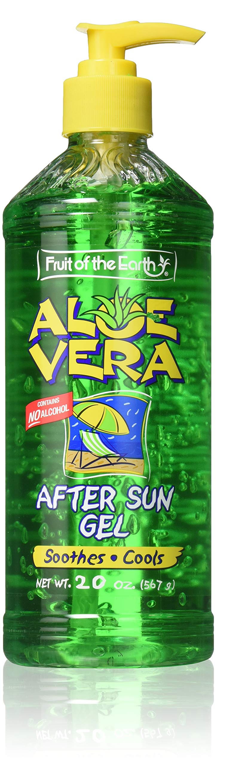 Fruit of the Earth After Sun Gel bottle for quick cooling after sun exposure.