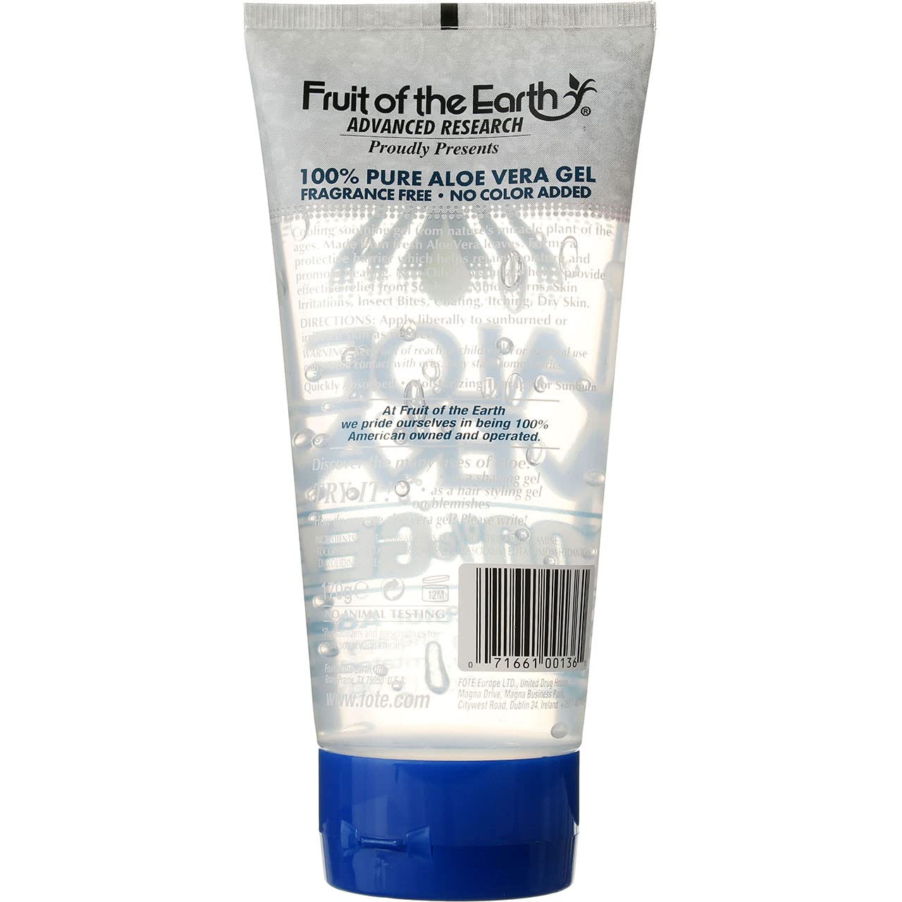 Pack of 2 Fruit of the Earth Aloe Vera 100% Gel tubes for daily use.