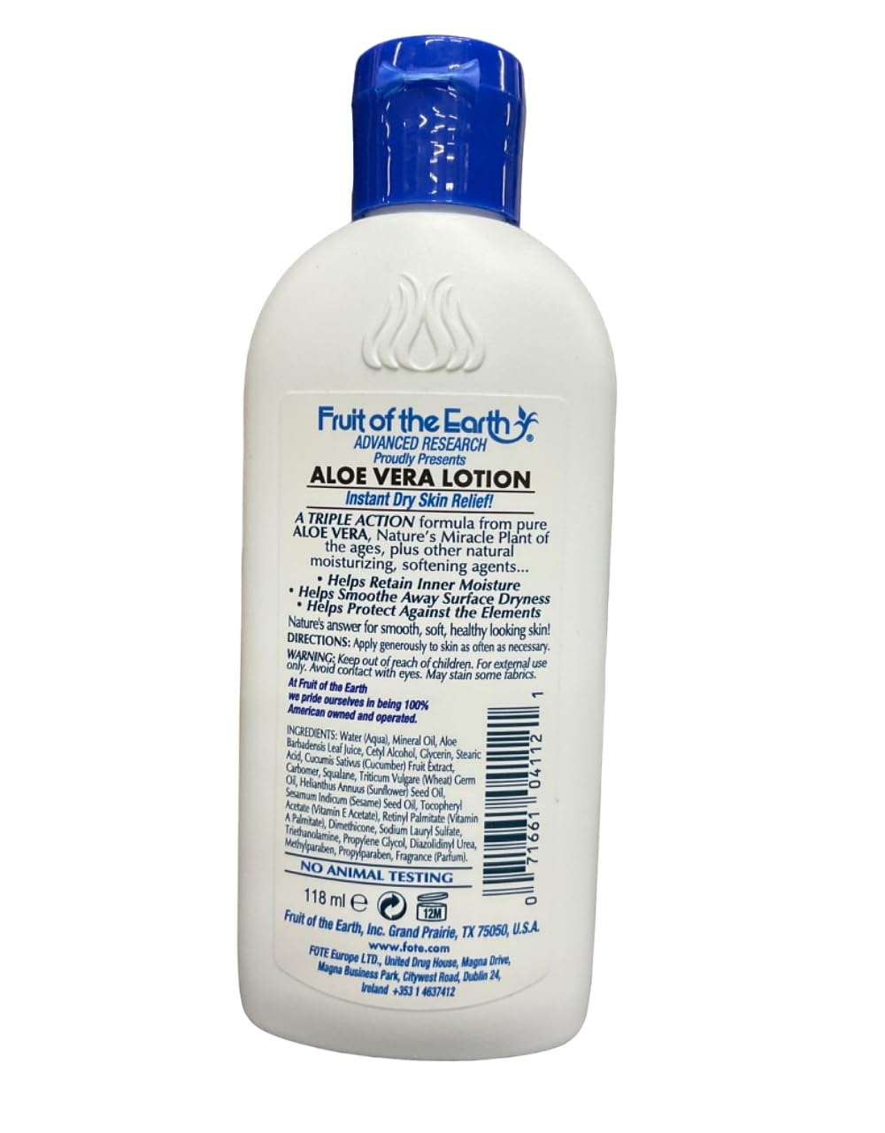 Close-up texture of Fruit of the Earth Aloe Vera Lotion showing creamy consistency.