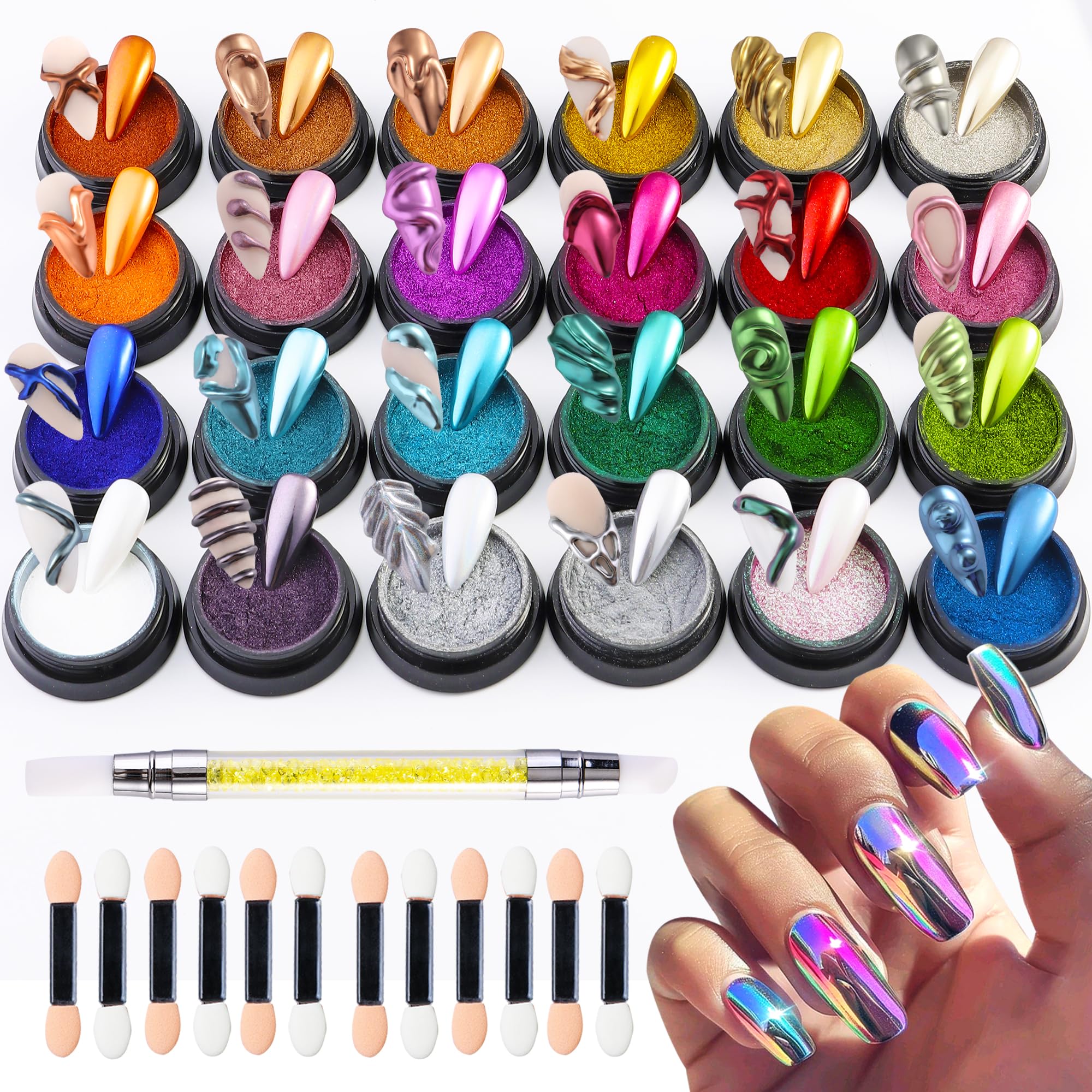 FSpronail 24-color chrome powder kit with mirror finish for bold nail art possibilities.