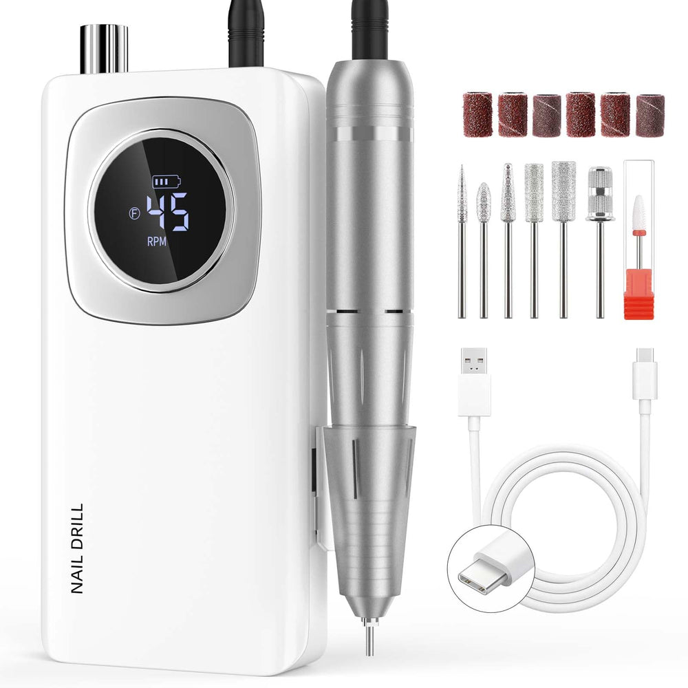 FTOYIN electric nail drill main view highlights a sleek white tool for salon or home use.