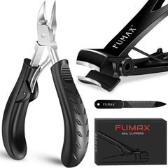 FUMAX toenail clippers with wide opening for thick nails, enabling smooth trimming