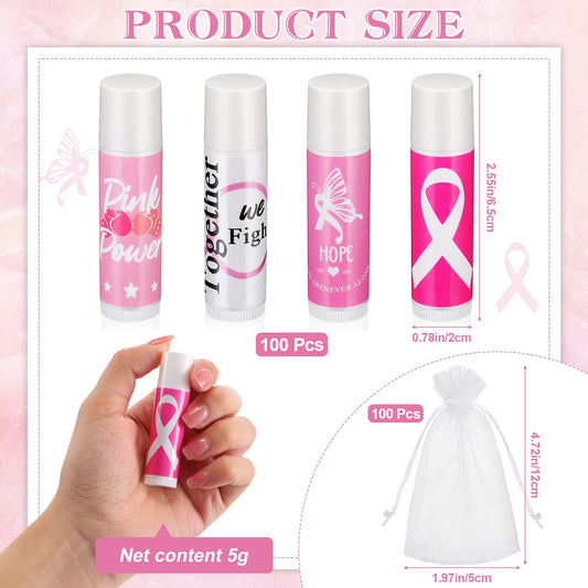 Fumete lip balm tubes with pink ribbon designs for awareness campaigns