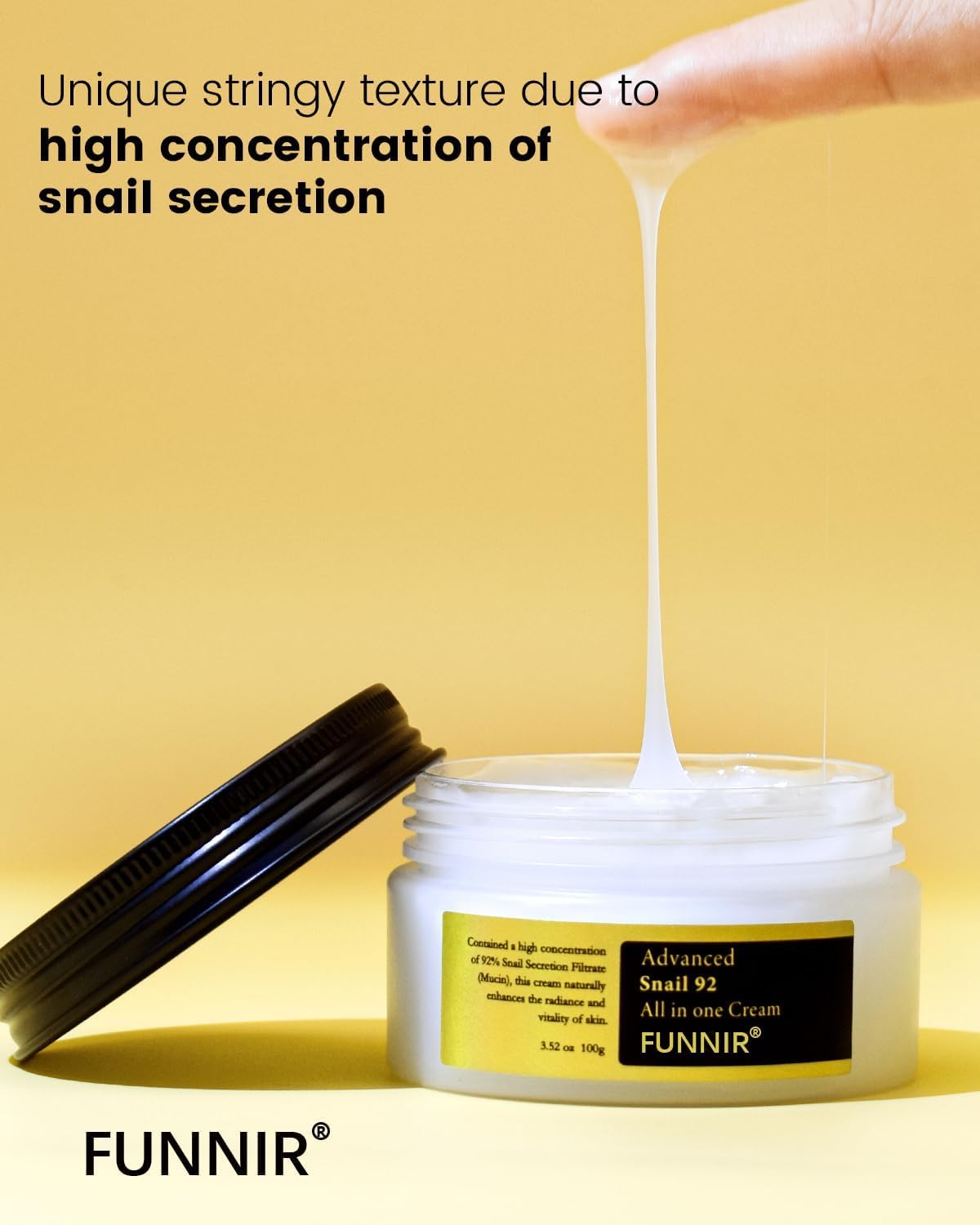 FUNNIR ingredients highlight snail mucin with hyaluronic acid and betaine