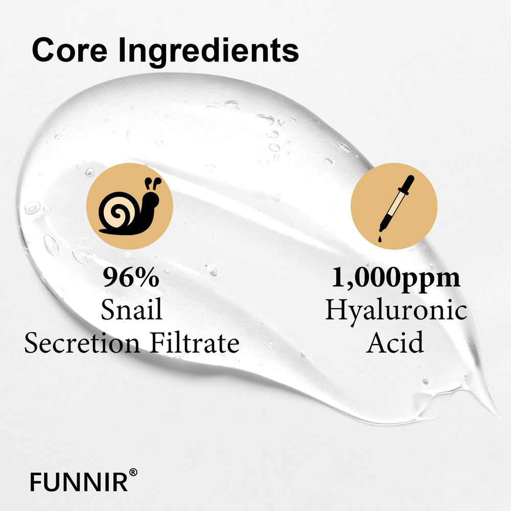 Texture swatch of FUNNIR Snail Mucin 96% Essence showing lightweight hydration