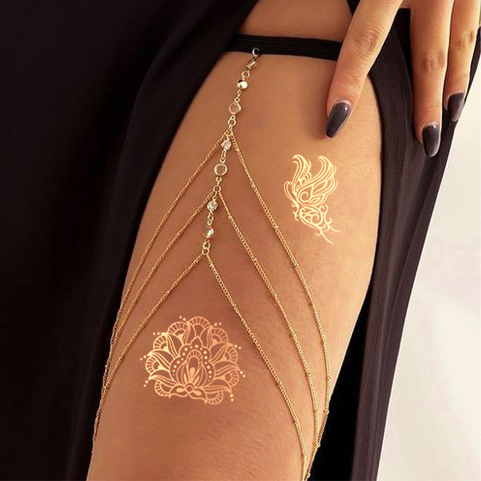 FUNTATTOO gold mandala patterns ready to transfer on skin.
