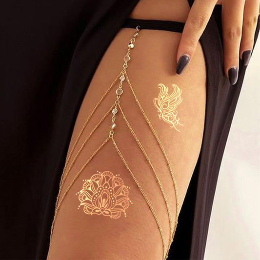 FUNTATTOO gold mandala patterns ready to transfer on skin.