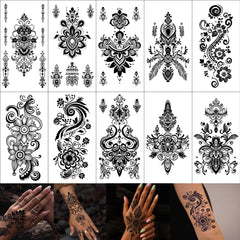 FUNTATTOO black henna stencil sheets with floral patterns for easy temporary body art