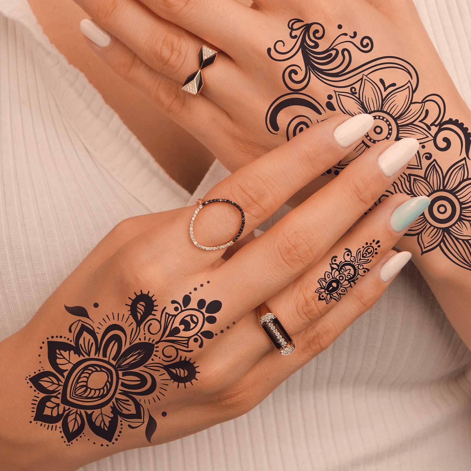 FUNTATTOO face and arm stencil sheet shows mandala motifs for stylish looks