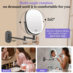 FUNTOUCH 360-degree rotation wall mirror for quick angle changes during grooming.