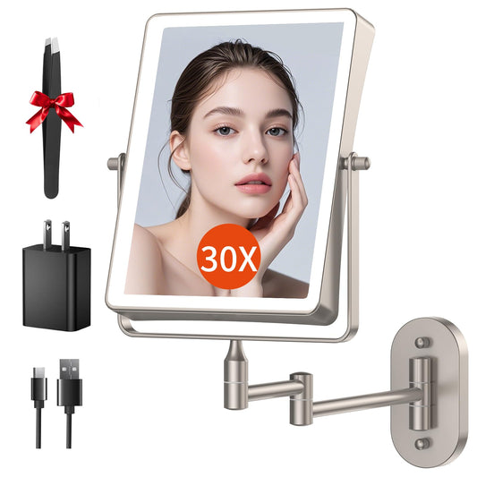 FUNTOUCH 1X/30X magnifying wall mirror for precise makeup and grooming.
