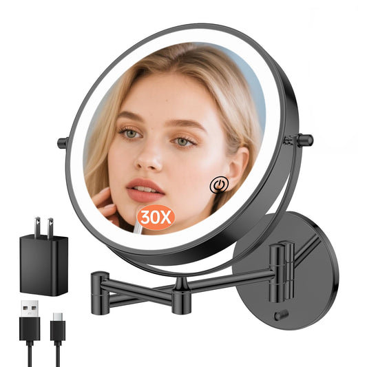 FUNTOUCH 9-inch wall-mount magnifying mirror with 30X/1X for detailed makeup