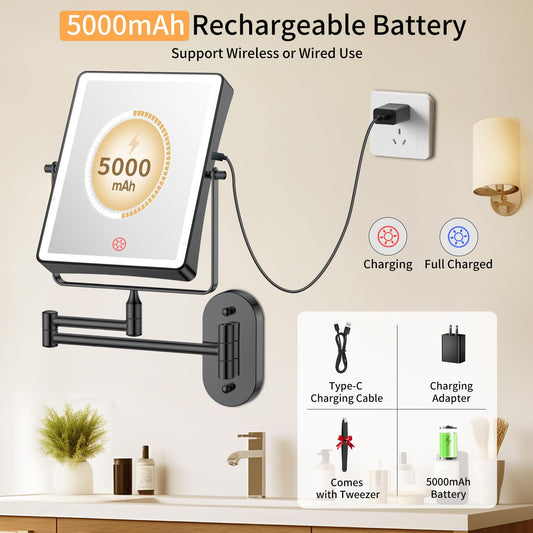 FUNTOUCH double-sided mirror shows full face on 1X and fine detail on 30X.