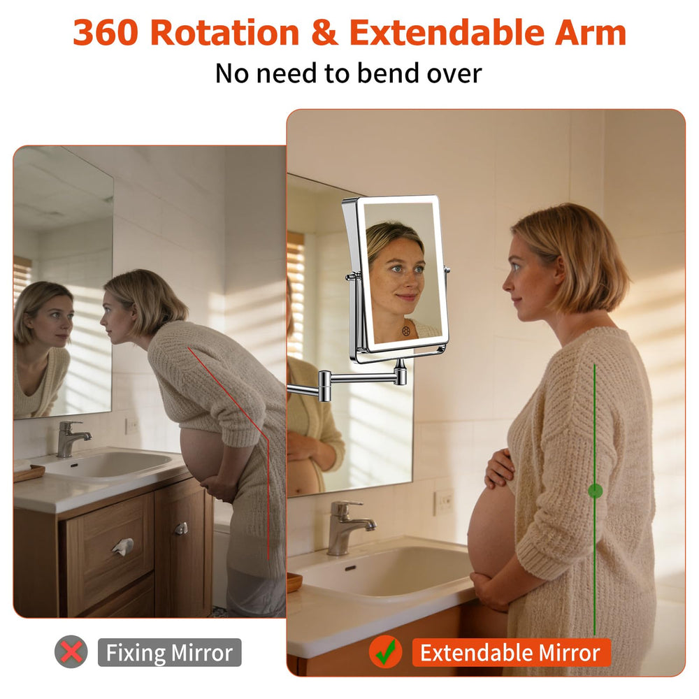 FUNTOUCH double-sided mirror aids full-face and close-up work