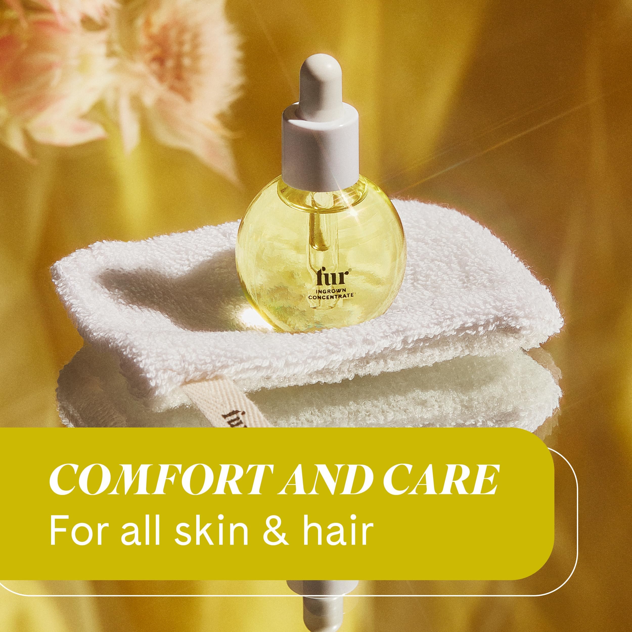 A person applies Fur Ingrown Concentrate to leg after shaving for smoother skin.