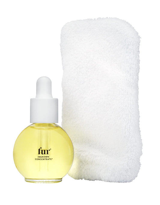 Fur Ingrown Concentrate bottle close-up with exfoliating oil for smoother skin.
