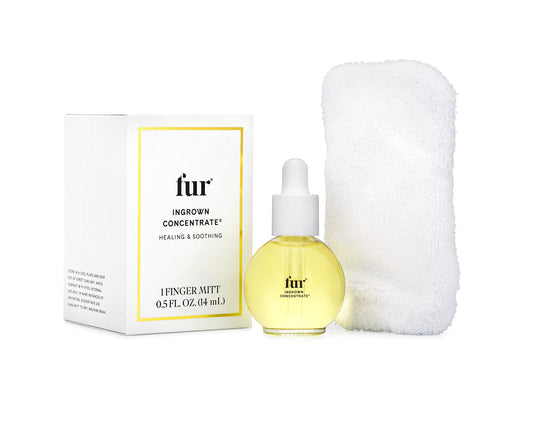 Fur Ingrown Concentrate dropper releasing exfoliating oil onto your skin.