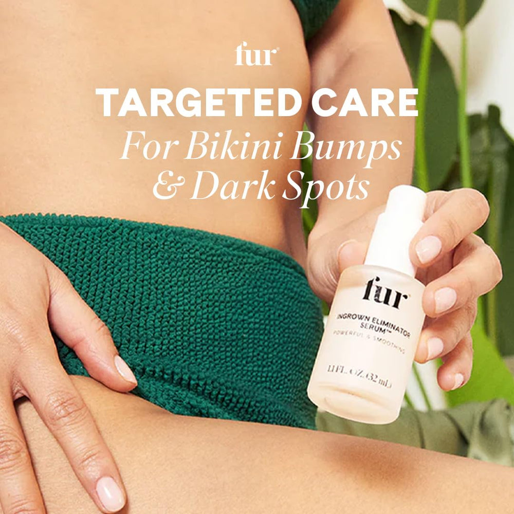 Fur Ingrown Eliminator Serum ingredients closeup shows AHA and willow bark.