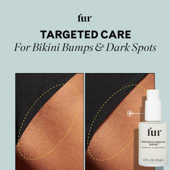 Fur Ingrown Eliminator Serum packaging display conveys daily skin comfort.