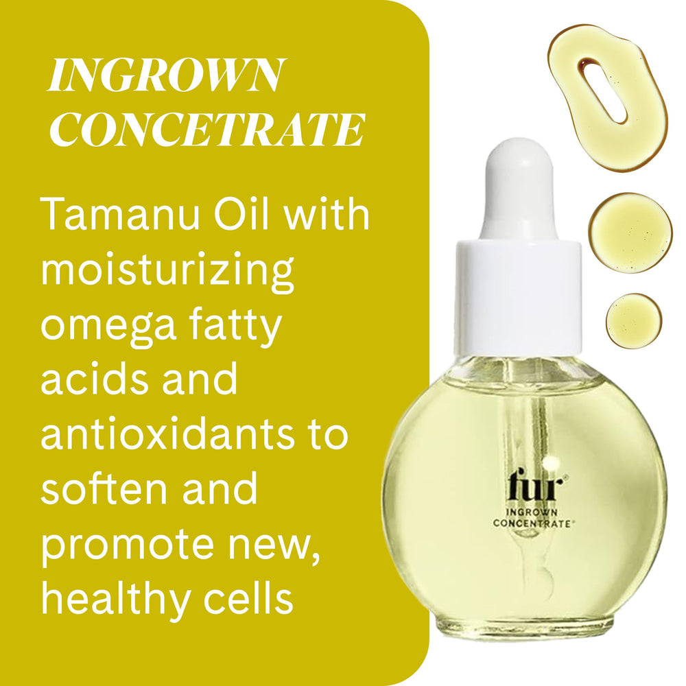 Fur Ingrown Hair Care Duo ingredients map highlighting jojoba and grape seed oils.
