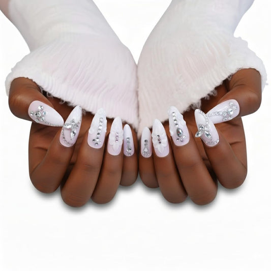 FURNUNUBI 3D butterfly milky accents nails for a playful evening look