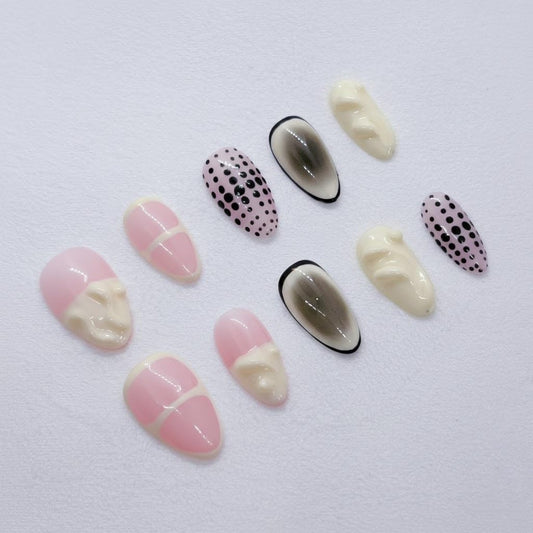 FURNUNUBI front packaging showing milky white polka dot nails, stylish ready-to-wear