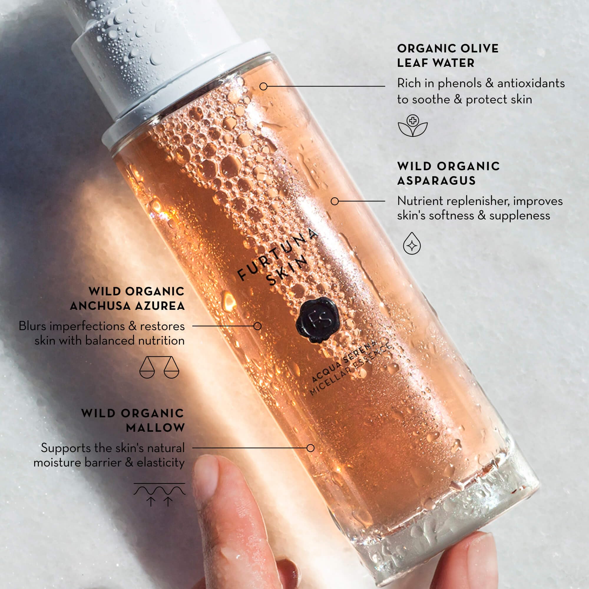 Essence-like texture of Furtuna Skin Micellar Cleansing Essence Water on skin