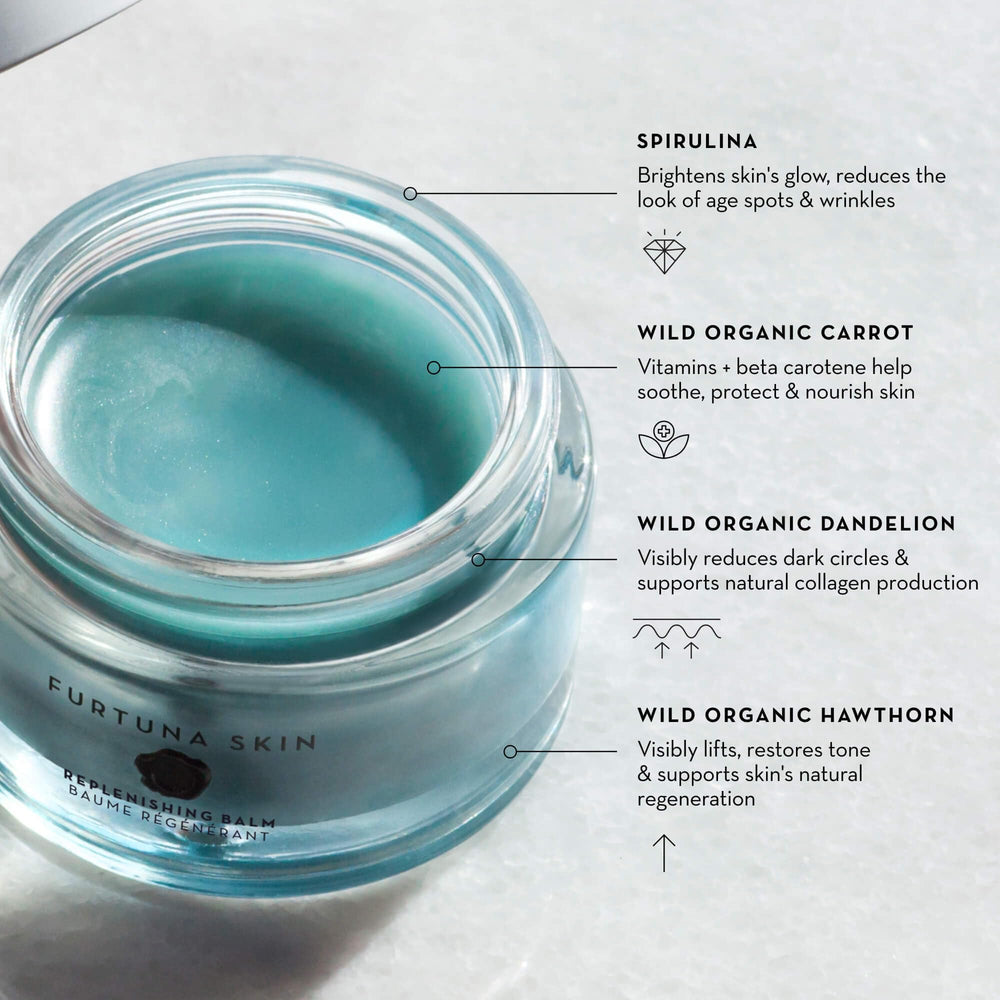 Furtuna Skin Rinascita Olive Replenishing Balm application swatch demonstrates hydration.