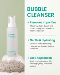 FUSIDYNE Derma Trouble Bubble Cleanser with mild microbubbles unclogs pores while calming skin.