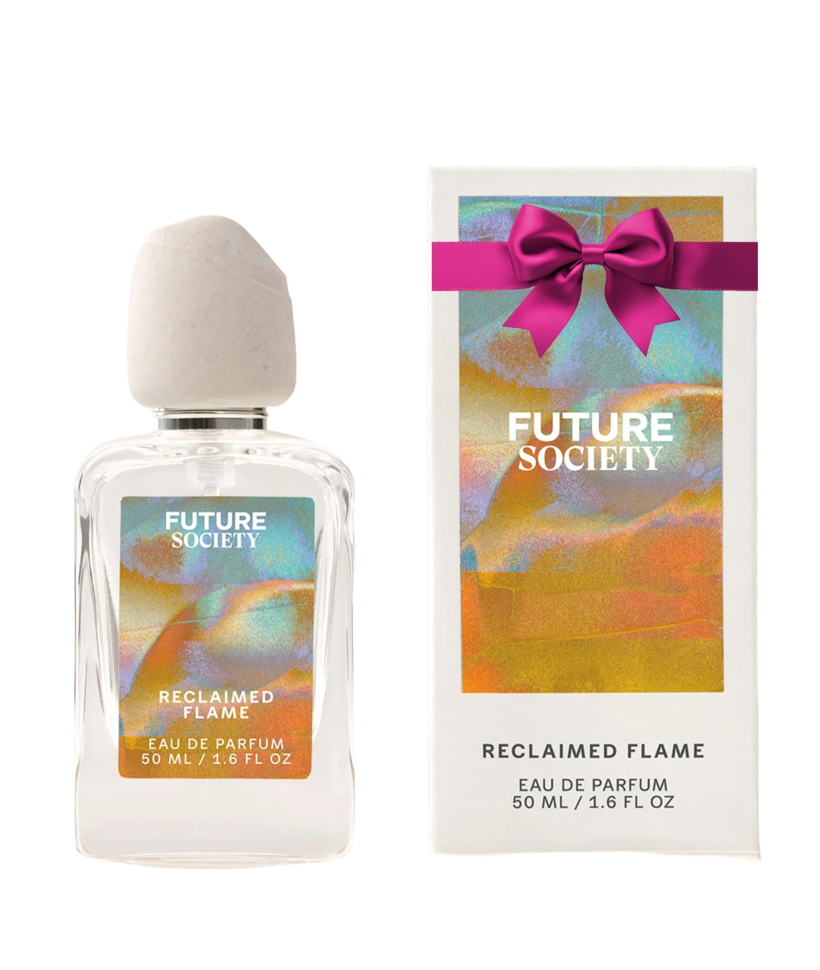 Future Society Reclaimed Flame bottle front view, showcasing luxury design and citrus-forward fragrance.