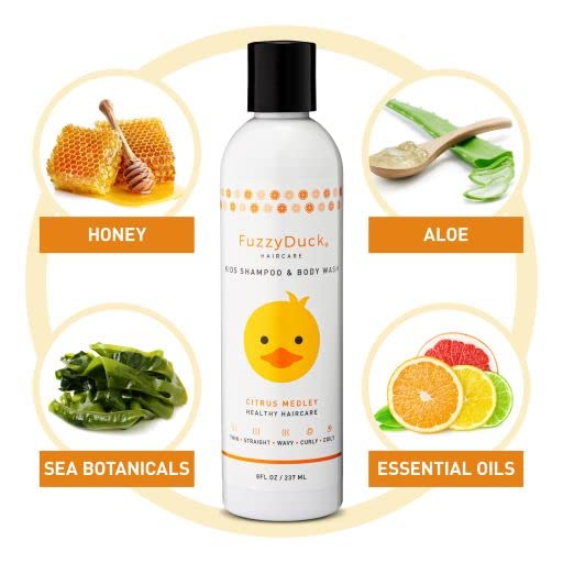 FuzzyDuck kids tear-free shampoo hands lather showing easy wash for kids