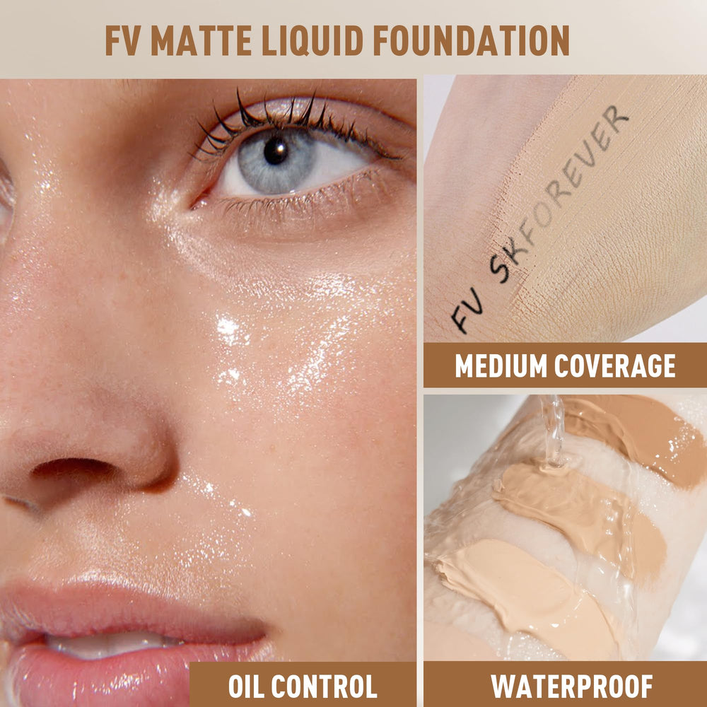 FV matte finish foundation applied on skin for shine-free complexion