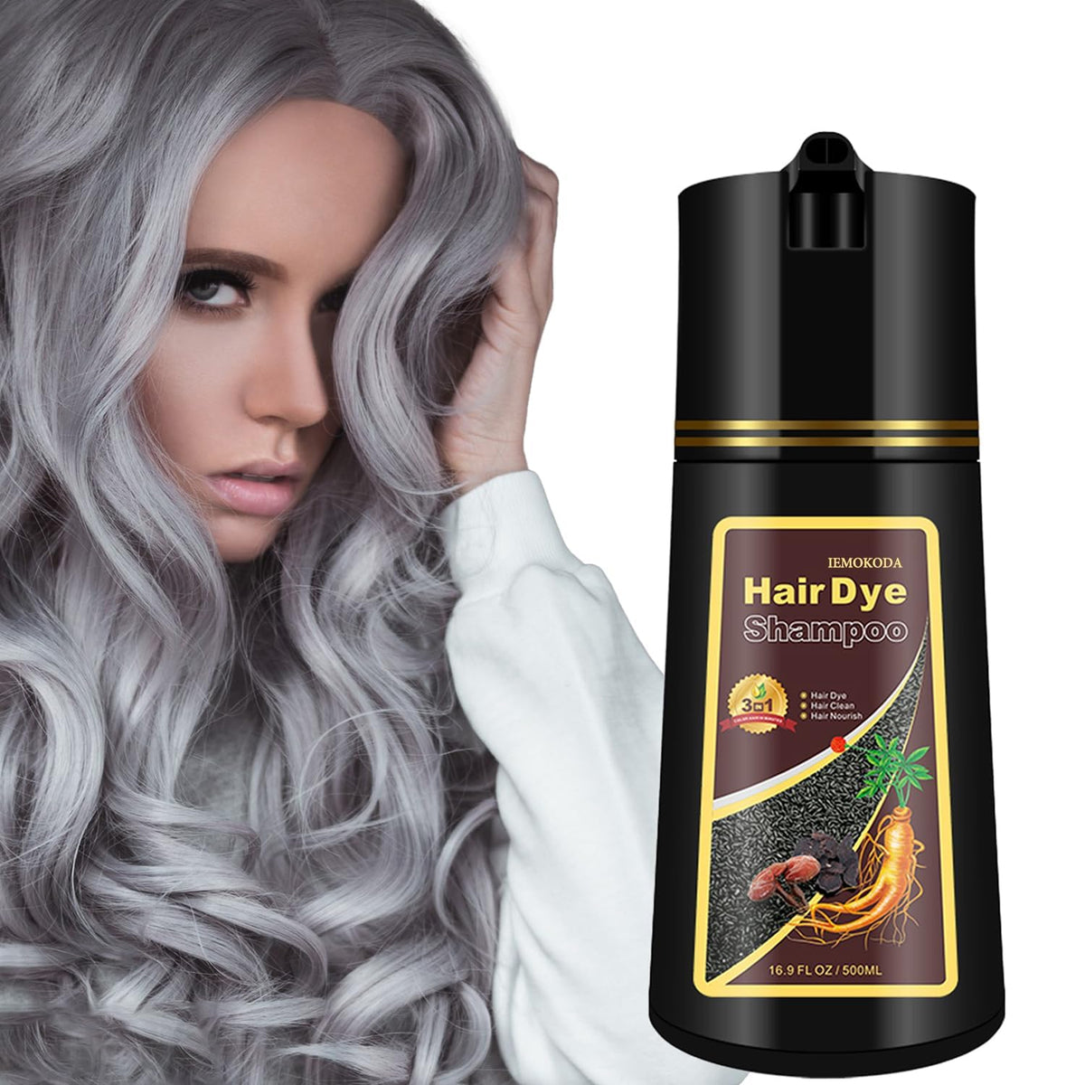 Fvquhvo silver-gray hair dye shampoo bottle for quick color refresh