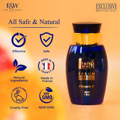 Fair & White Exclusive Vitamin C Serum swatch on skin, revealing subtle glow.