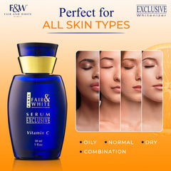 Fair & White Exclusive Vitamin C Serum texture closeup, lightweight and fast absorbing.