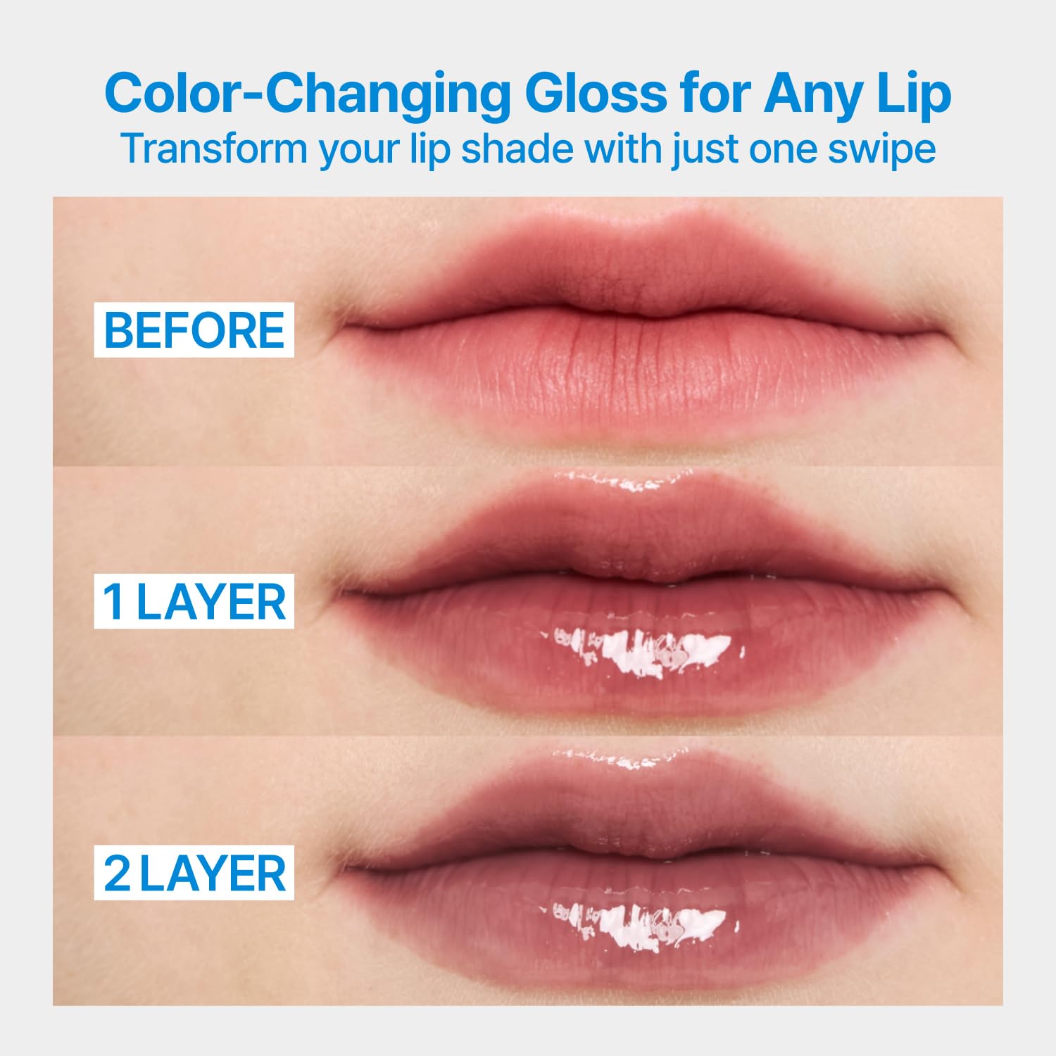 Fwee 3D Changing Gloss layering texture demonstrates mood-friendly versatility for daily makeup