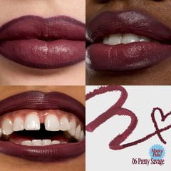 Fwee Satin finish in deep purple delivers rich, buildable lip color and shine.