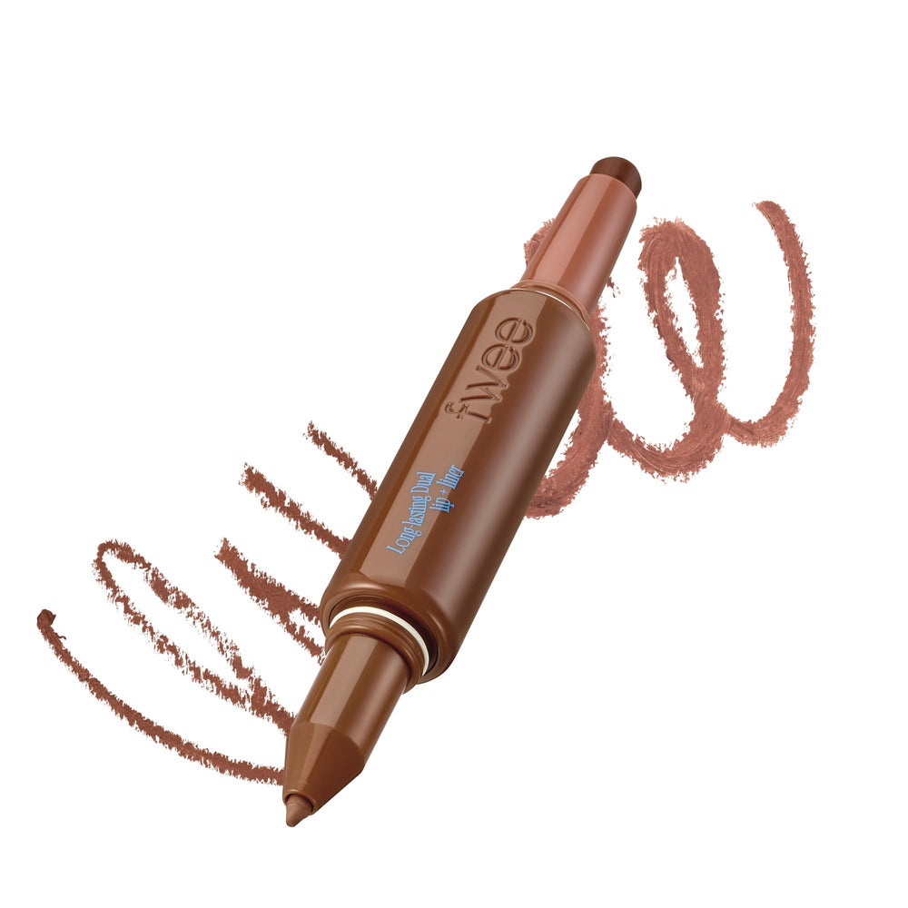 Fwee Spill Tea lip liner swatch with long-lasting color