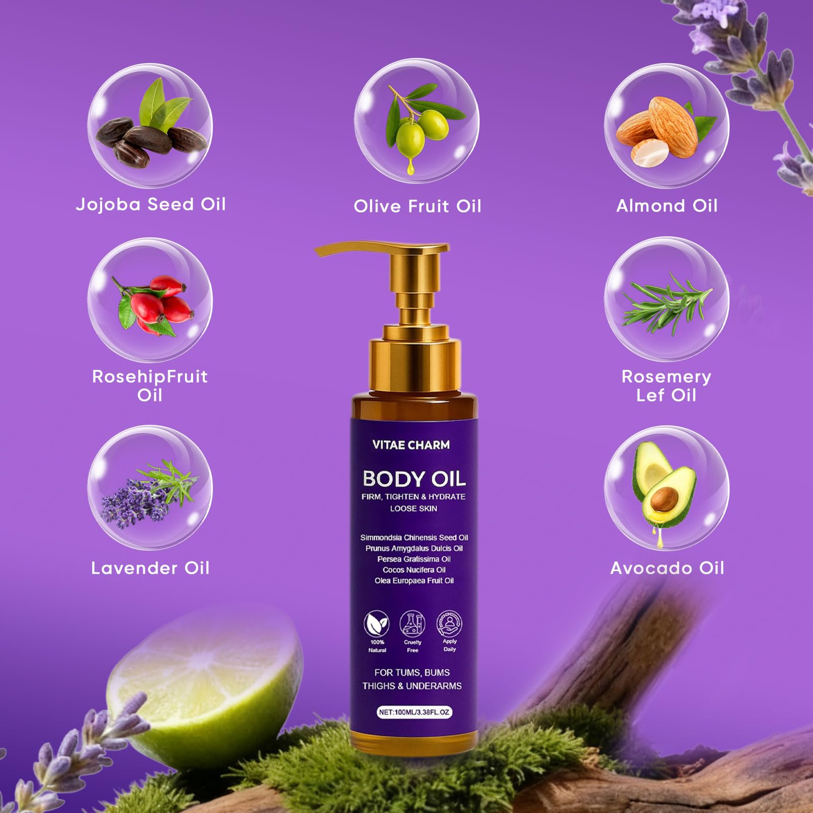 FWPTEI Vitae Charm bottle closeup highlights premium cold-pressed oils for skin nourishment